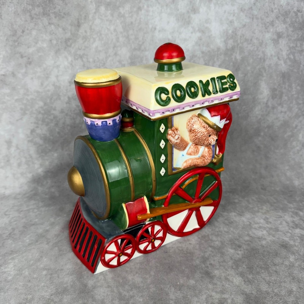Vtg Tracy Porter Christmas Train Cookie Jar Ceramic Teddy Bear Engine Holiday Lg